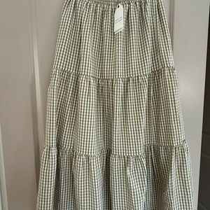 English Laundry Olive Green Gingham Maxi Skirt